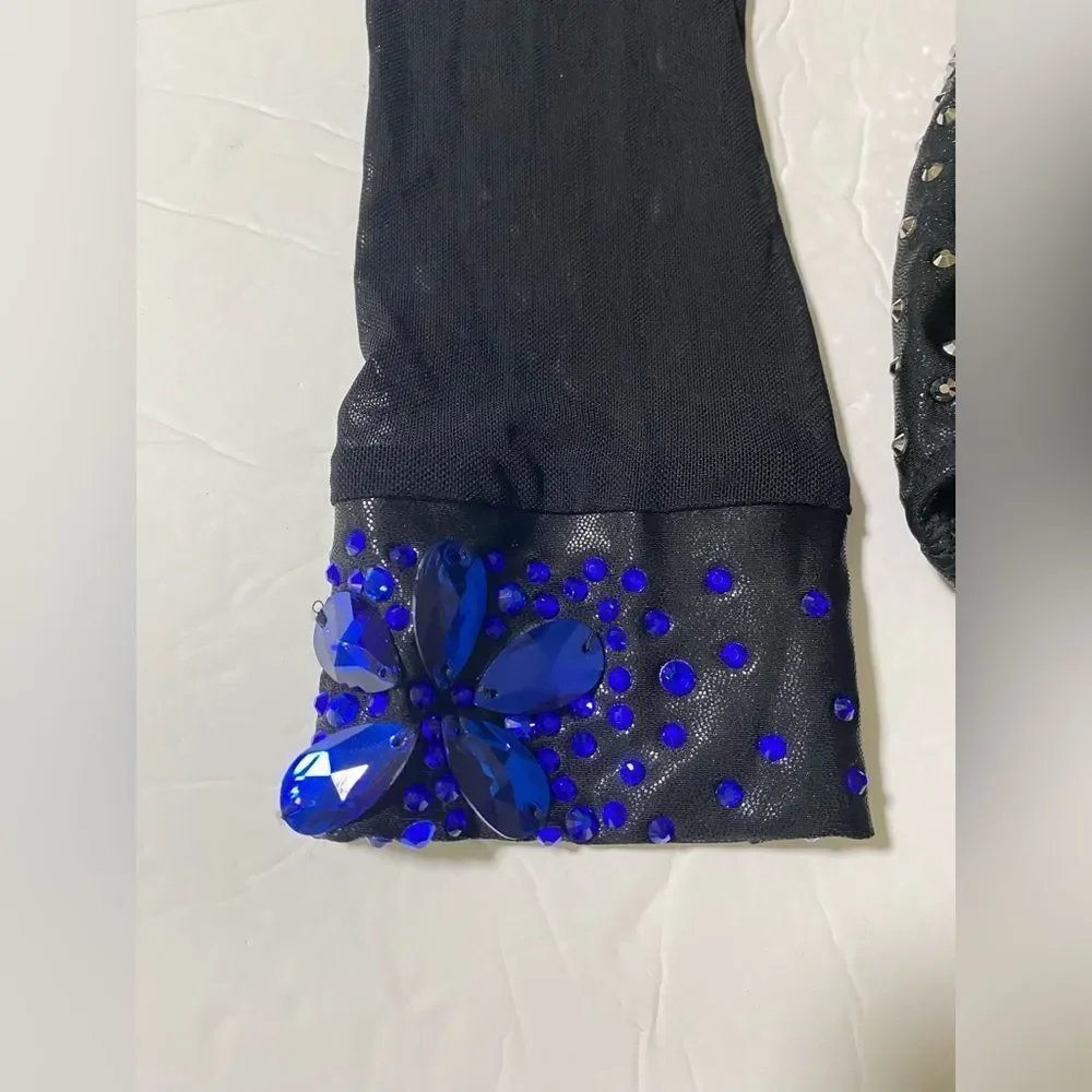 Glamour Adult LA Solo Dance Costume Black Blue Mesh Sleeve Contemporary Jazz